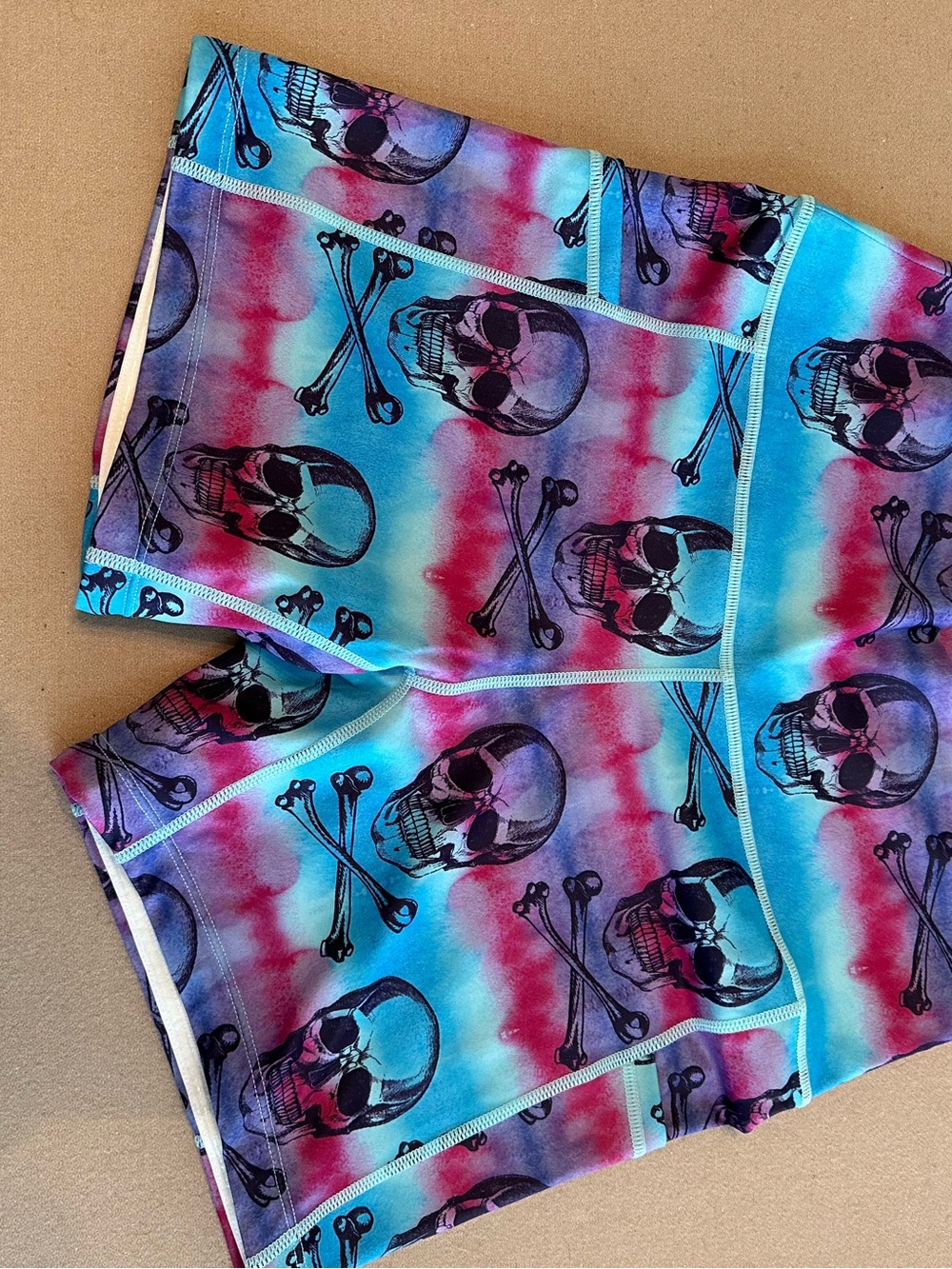 CVG Women’s Skull Print Tie-Dye Workout Shorts - Blue & Pink